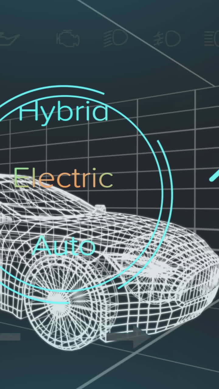 하이브리드 차량 인터페이스의 속도계 및 전력 상태 데이터의 애니메이션, 3d 자동차 모델 이상