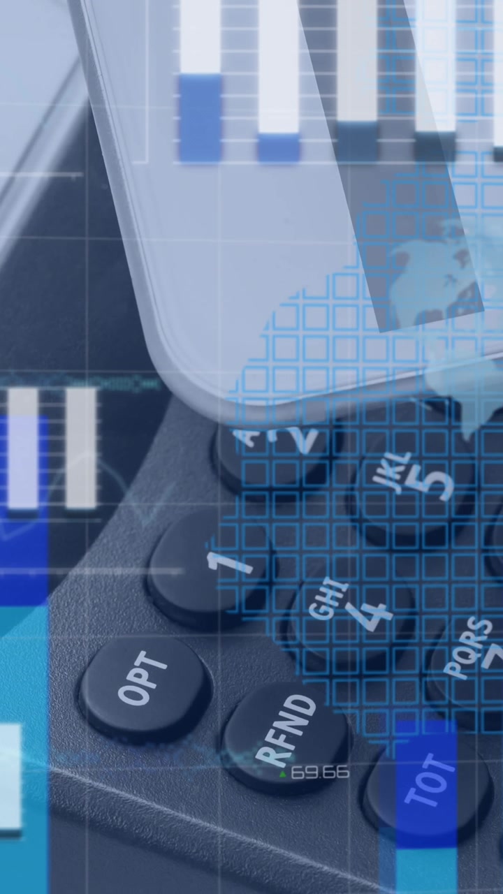Animazione di elaborazione dati statistici su sfondo di uno smartphone che effettua un pagamento tramite tecnologia NFC.