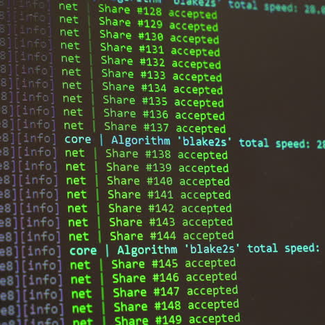concept of mining bitcoins. crypto farm. flow of information strings and data. binary code