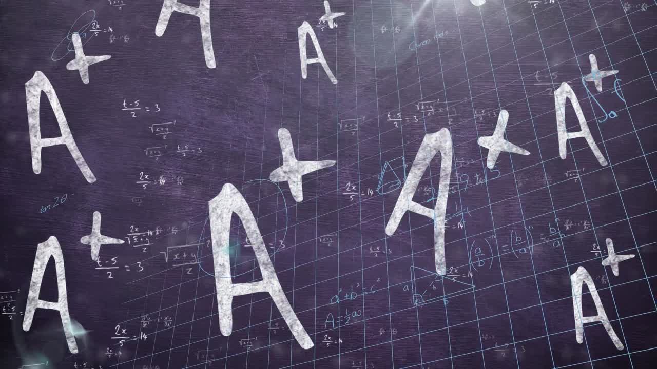 블랙보드 위에 움직이는 수학 수식의 애니메이션