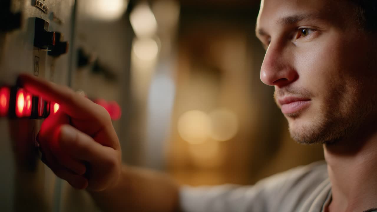 Focused technician adjusting controls in a dimly lit environment, overseeing equipment operations with precision and care for a successful outcome