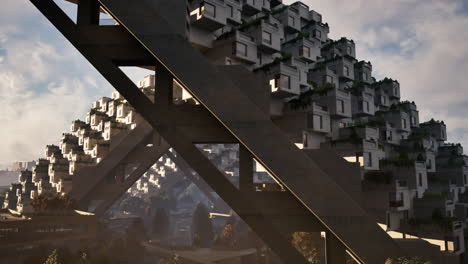 Futuristic Skyscraper with Green Roofs and Geometric Design