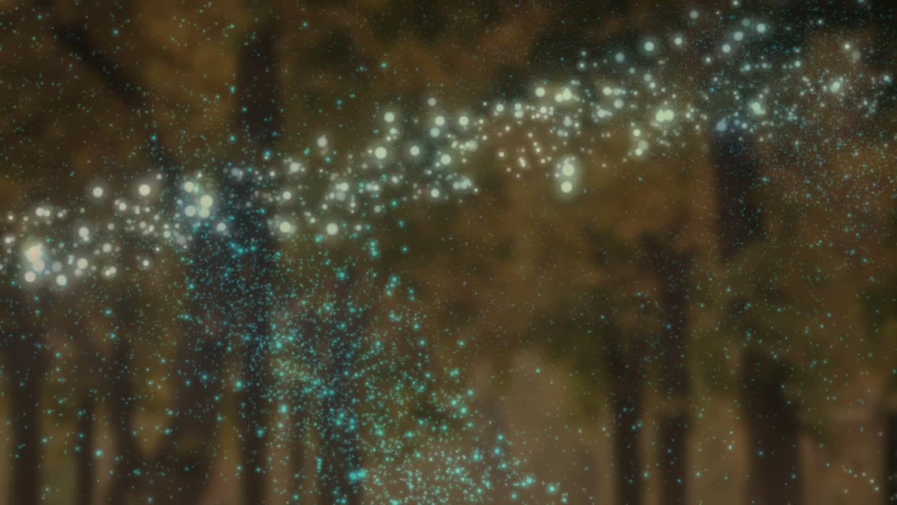 갈색 바탕에 숲 위에 떨어지는 별과 별의 애니메이션