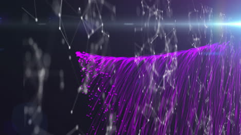 animación de la red de conexiones sobre la explosión de rastros de luz púrpura