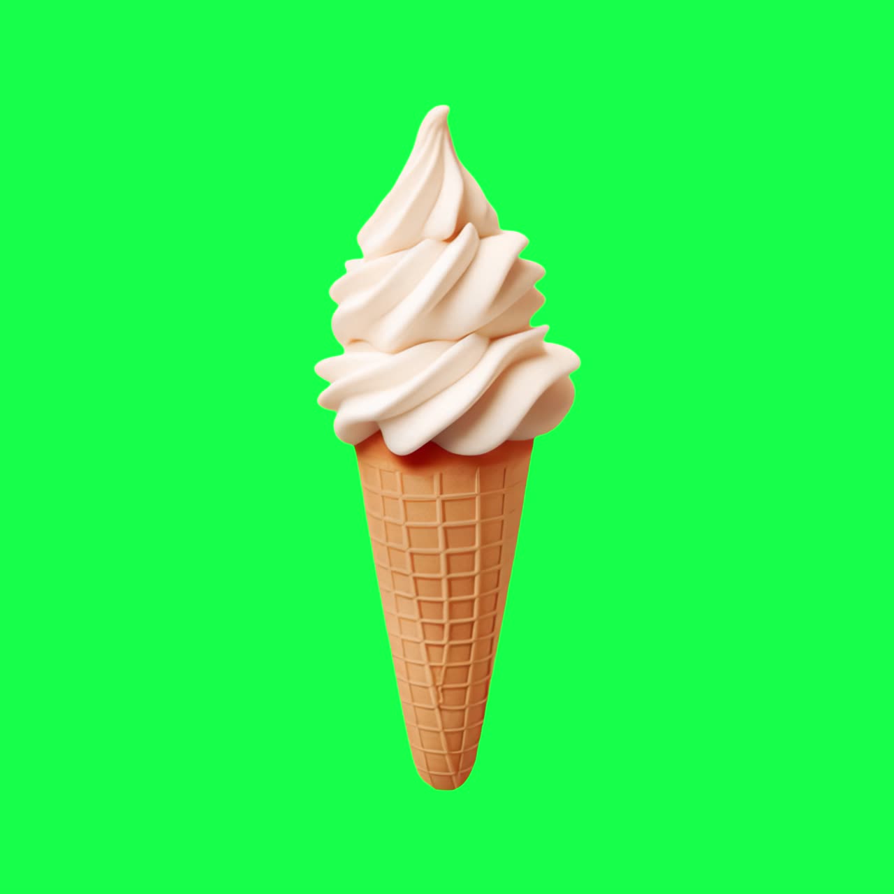 Vanilla ice cream cone delight animation, transparent 4K video, green screen