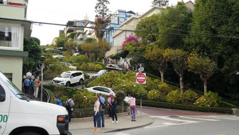 游客在旧金山的隆巴德街 (lombard street)