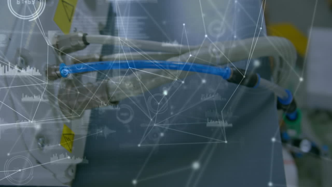 animación de la red de conexiones con iconos y procesamiento de datos