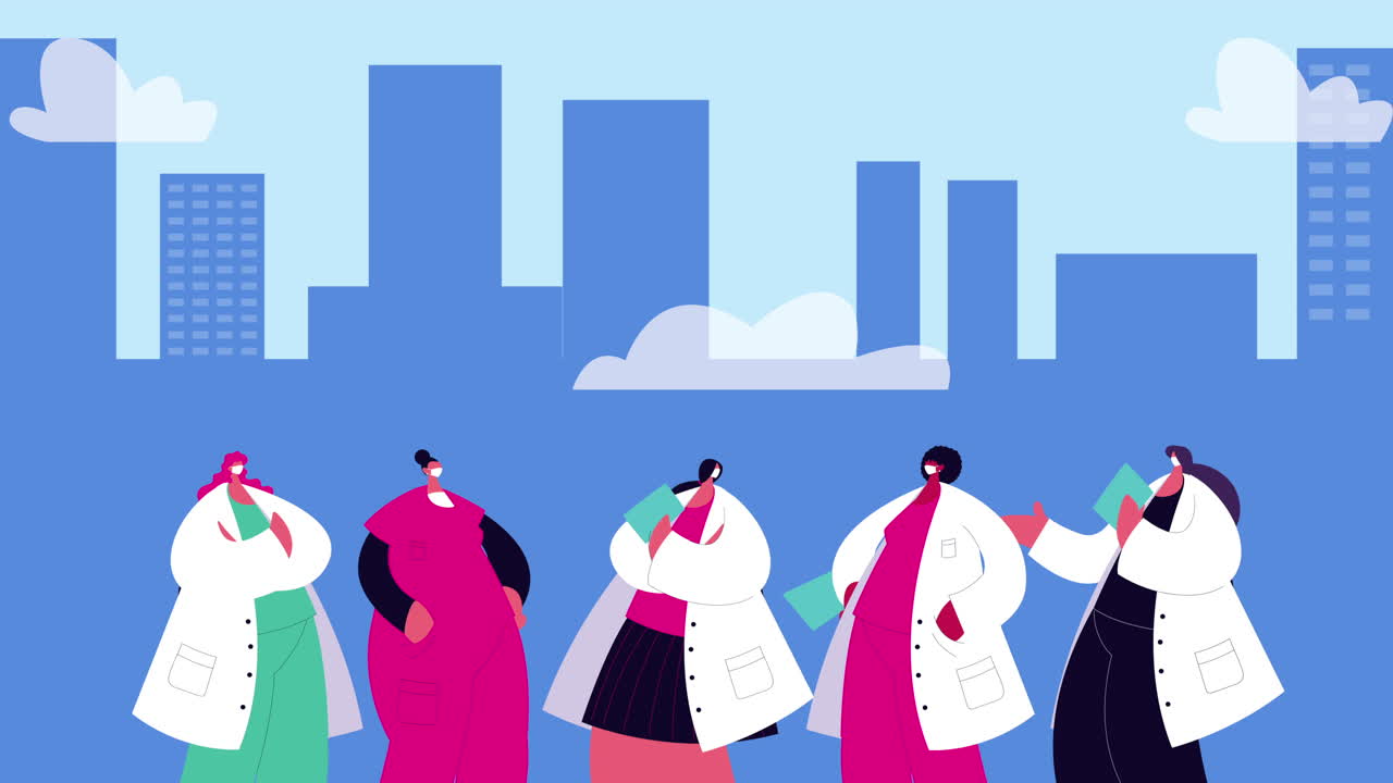 el personal médico que usa máscaras médicas para covid-19 en la ciudad