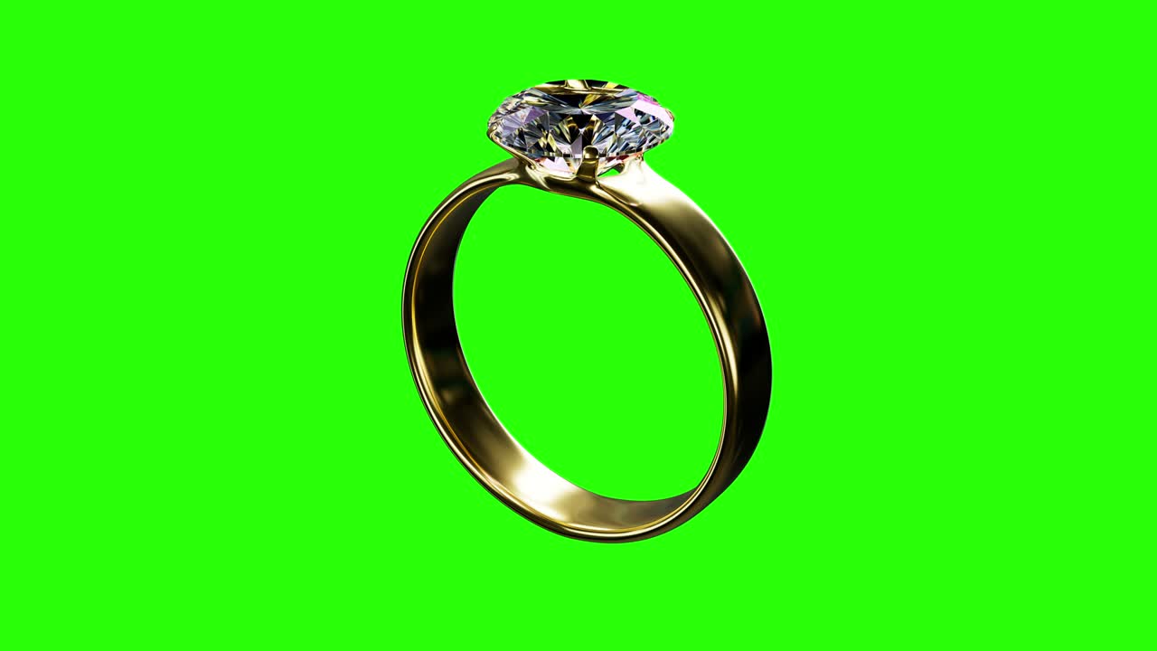 carino anello di nozze in diamante ruota sullo schermo verde, isolato - video loop