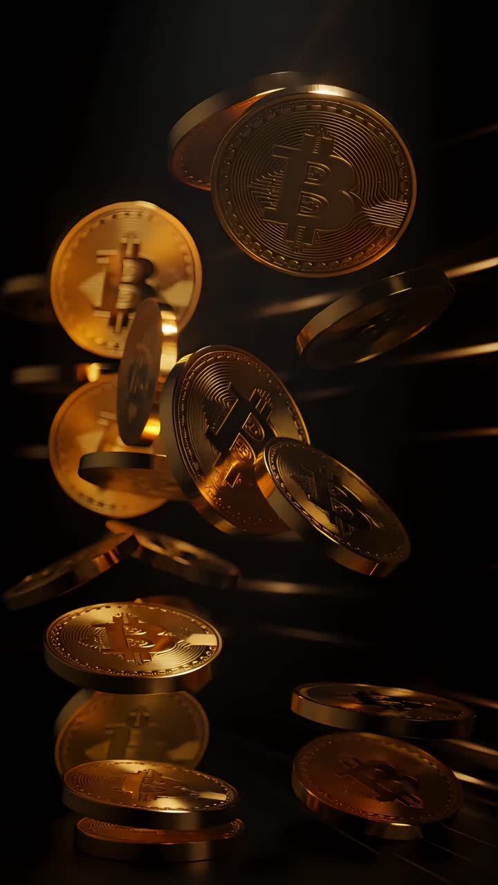Animação de Bitcoin Dourado Girando em Fundo Escuro Cripto Cinematográfico 4K