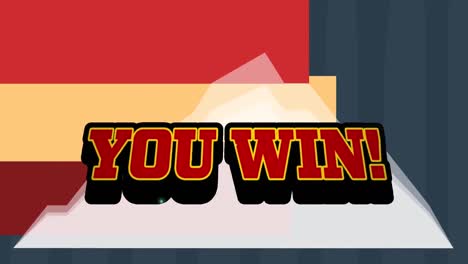 animation of you win text over geometrical shapes on grey background