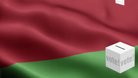 ballots fly to box for belarus selection - ballot box in front of flag - election - vote - flag of belarus - belarus flag high detail - national flag belarus wave pattern loopable elements - fabric texture and endless loop