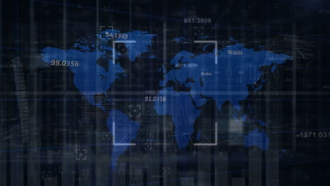animación del procesamiento de datos financieros sobre el mapa del mundo