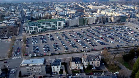 drone flying over a big car park area in city center luxembourg