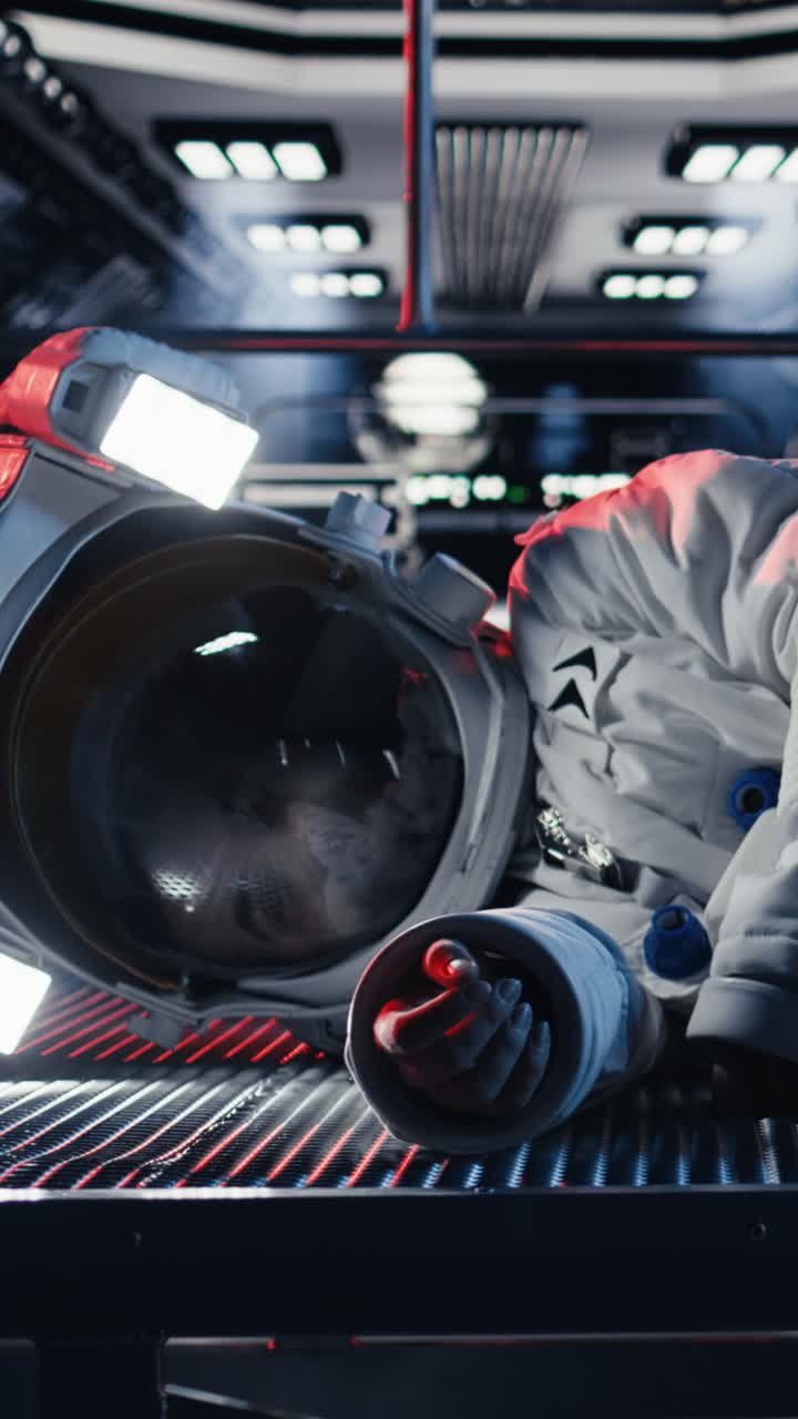 Vertical video Astronaut discussing with colleague, conducting scientific experiments