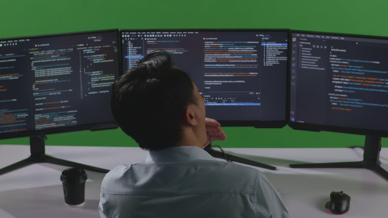 Programmer working on multiple monitors