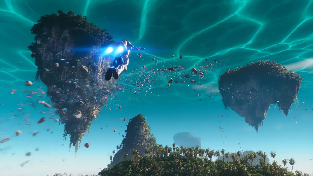 Jetpack Flight in an Alien Landscape with Floating Islands