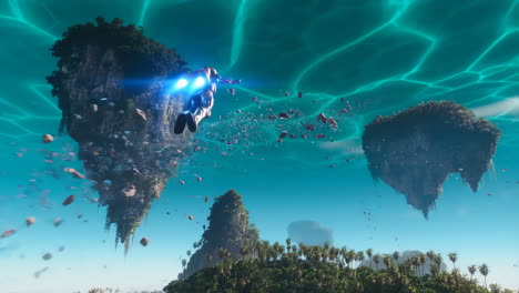 jetpack flight in an alien landscape with floating islands