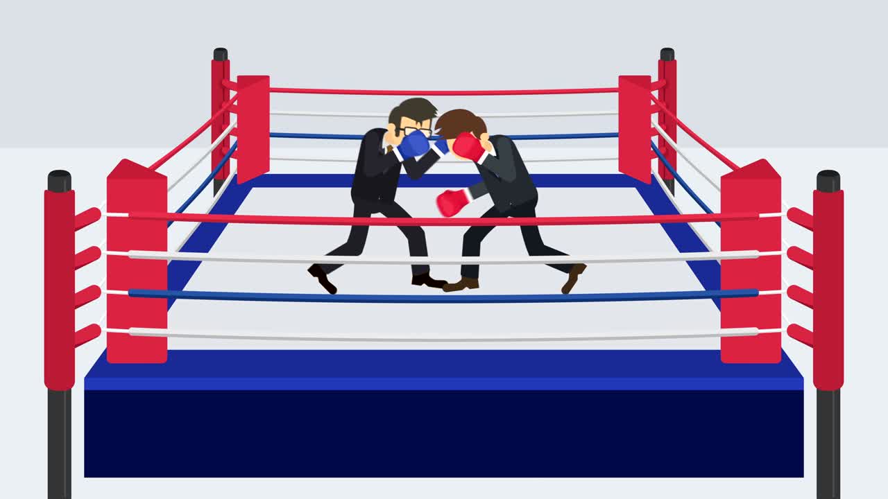 복싱 장갑에서 사업가 전투: 비즈니스 경쟁 개념: 평평한 스타일의 루프 일러스트레이션