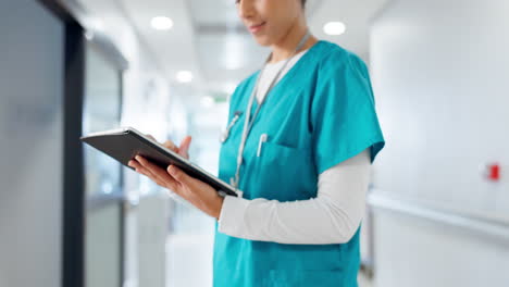 Nurse,-woman-and-tablet-for-hospital-research