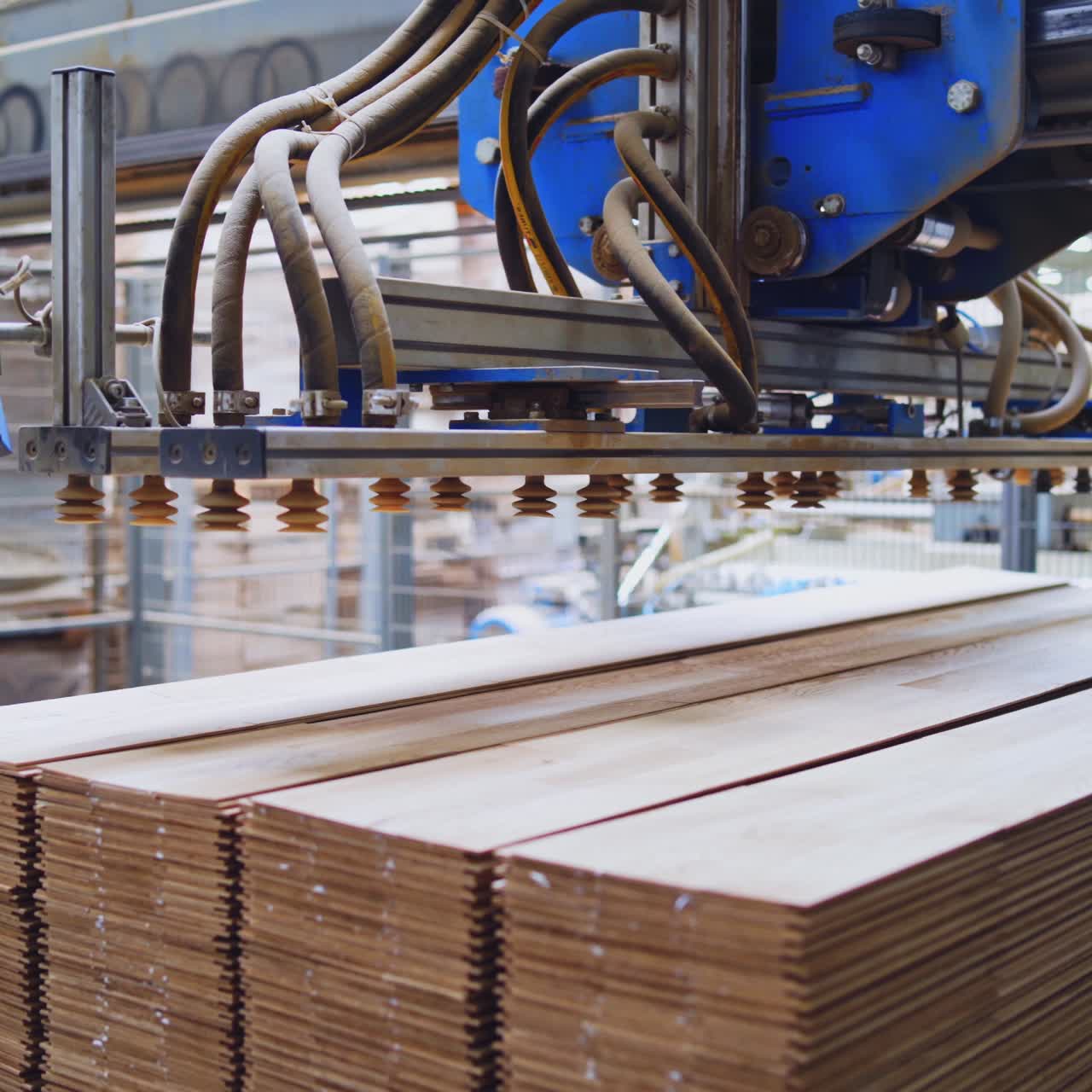 Automated Wood Processing and Stacking in a Factory