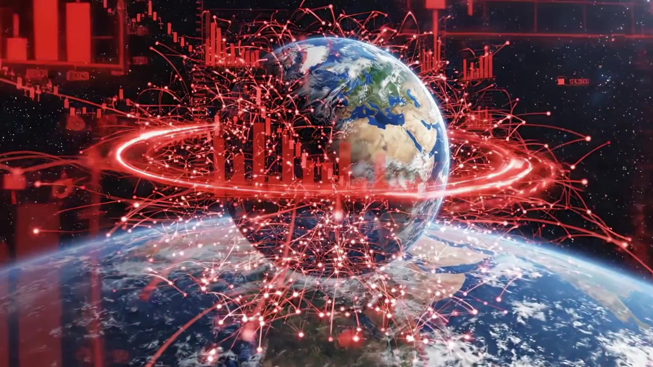 A Stunning Visualization of Earth Surrounded by Dynamic Data Graphs and Patterns, Highlighting the Interconnection Between Planetary Elements and Information Technology