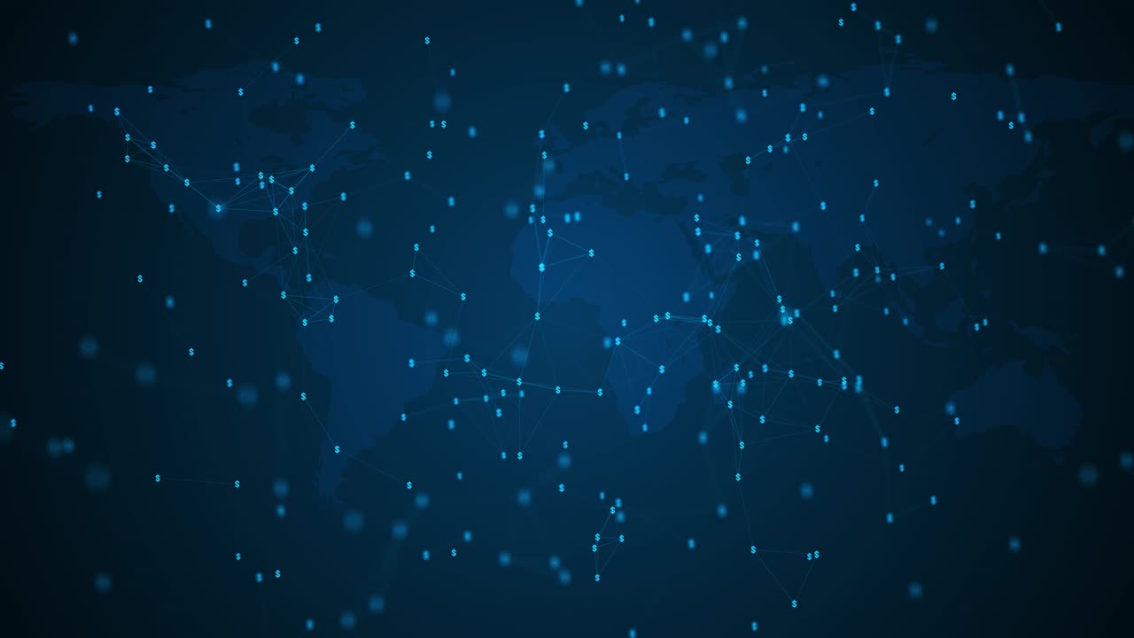 Global business network connection world map point line blockchain technology for financial