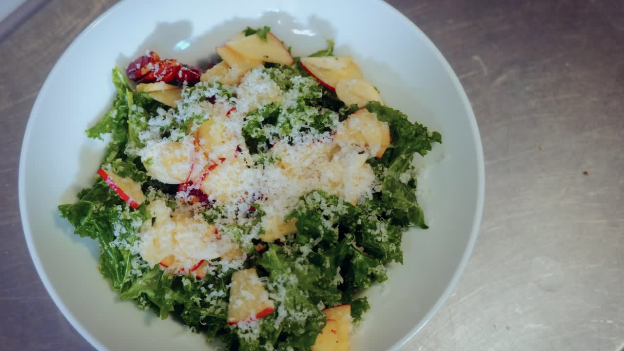 Authentic Italian food making process in traditional Italian restaurant, of an Italian apple salad