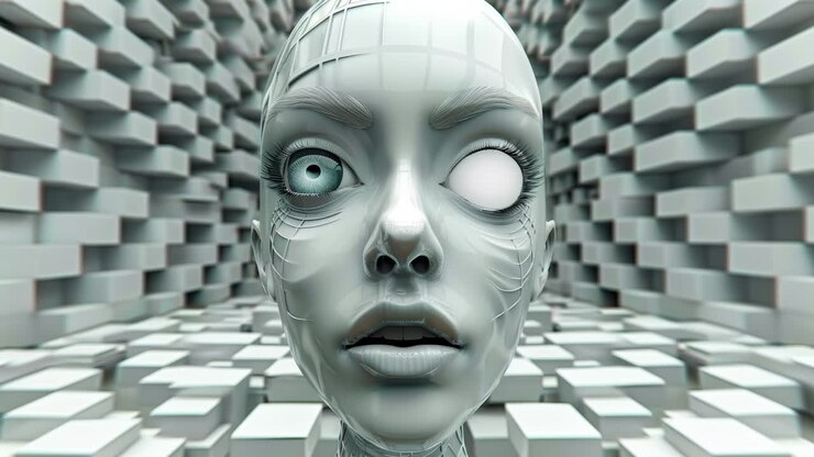 manichini a testa di robot femminile