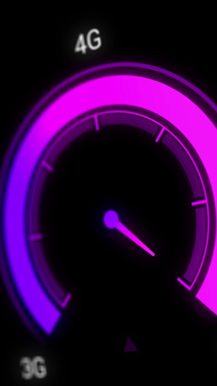 Animation of purple speedometer over black background