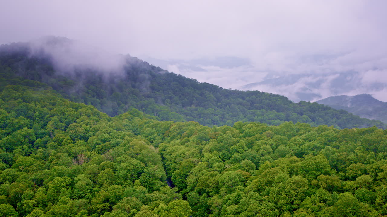 Moody mountaintops in the Great Smokies seen through drifting mist