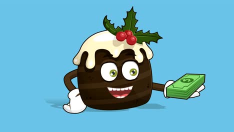 pastel de navidad de dibujos animados dinero en dólares en la mano con animación facial alfa mate