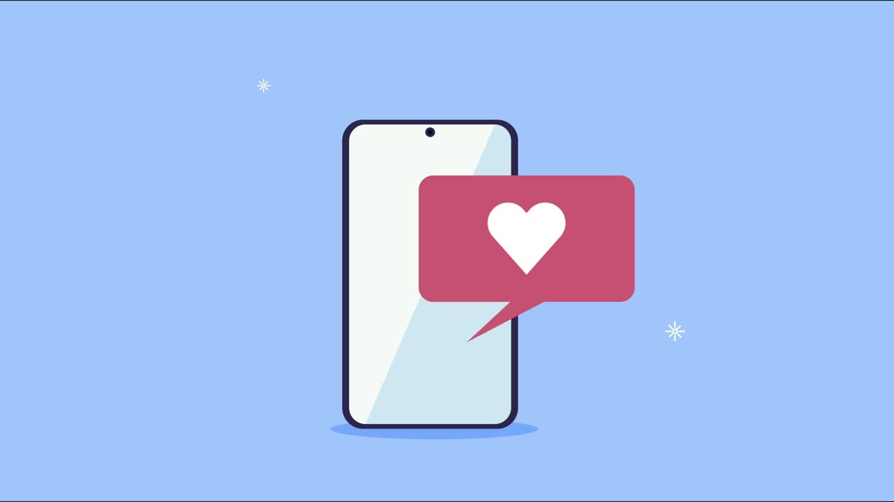 animación de redes sociales para teléfonos inteligentes y corazones