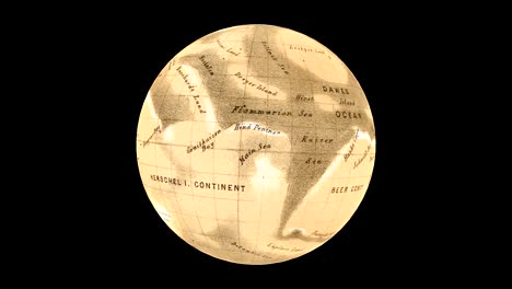 el planeta marte gira el mapa del globo con fondo negro. un mapa imaginario de marte con datos geográficos