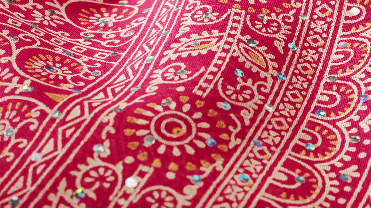 Close-up of patterned fabric with sequins