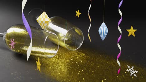 animation of champagne glasses and christmas decorations