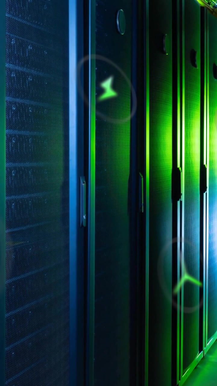 Animation of ecology icons over server room