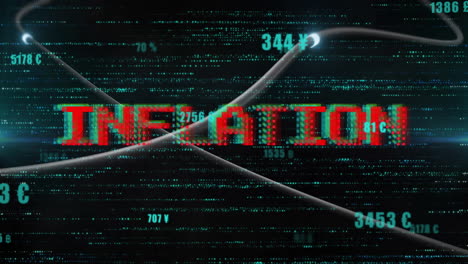 animación de texto de inflación que aparece sobre los datos financieros y los símbolos monetarios