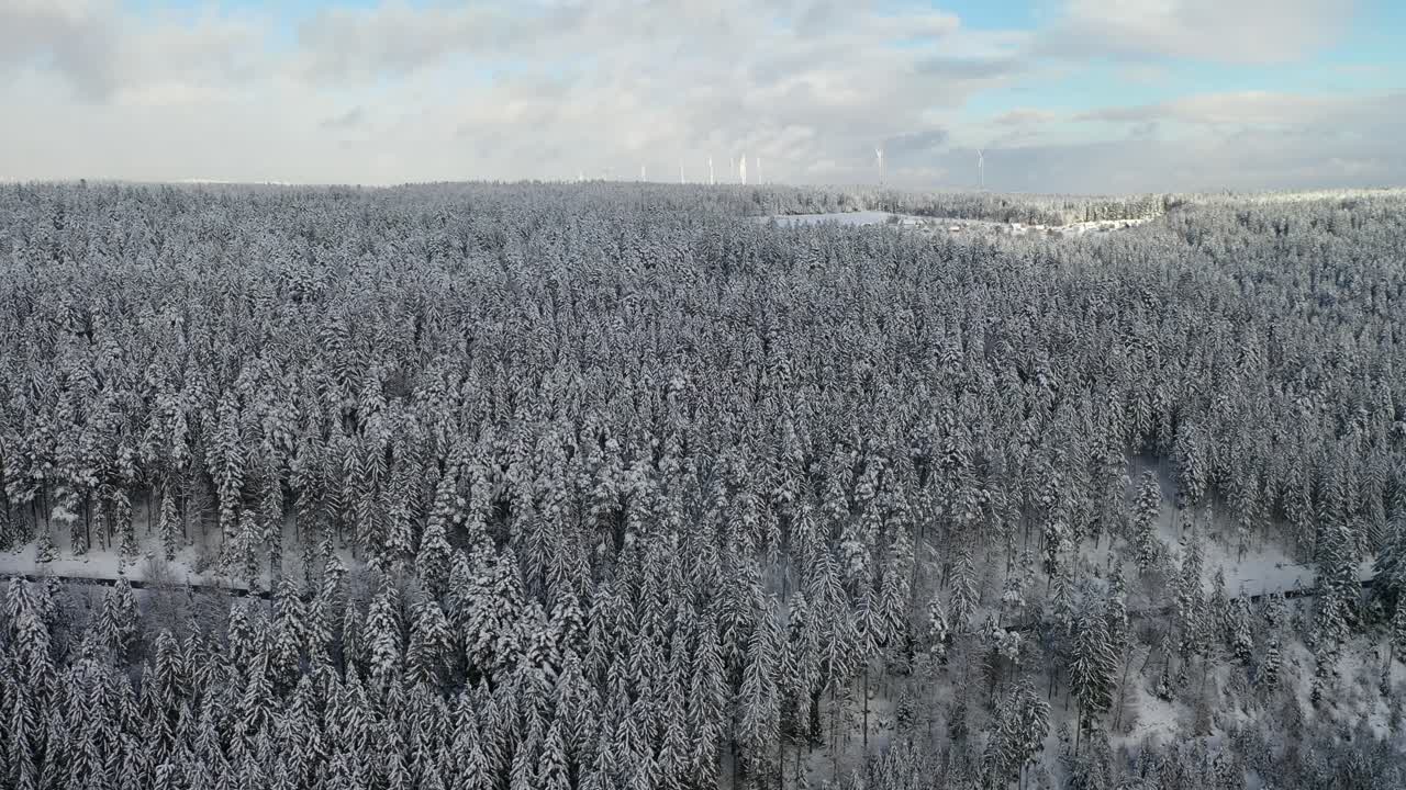 드론 비행 독일의 블랙 포레스트의 눈  ⁇ 인 풍경