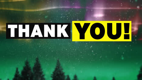 animation of thank you text over cloudy night sky and northern lights