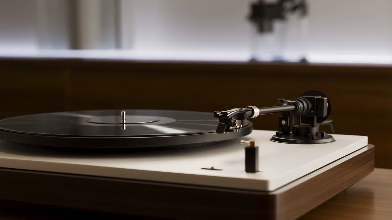 Close-up of a Turntable with a Vinyl Record