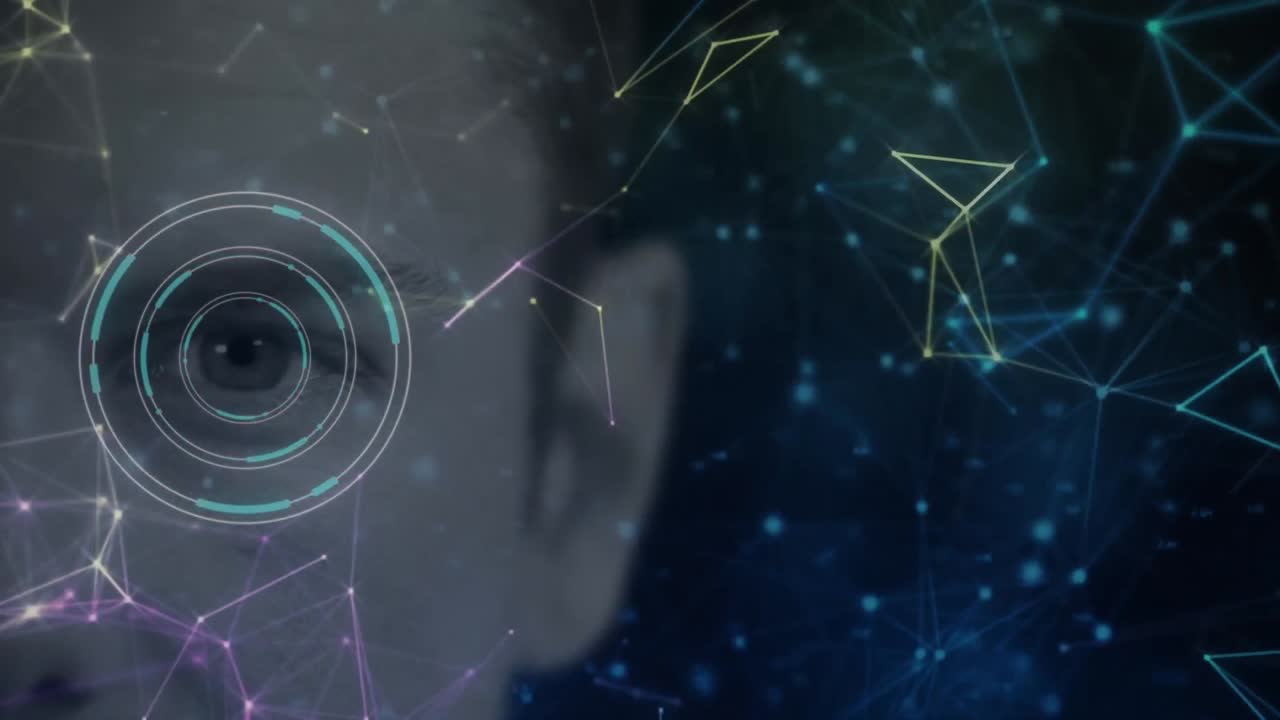 Animation of scope scanning and networks of connections over man's face