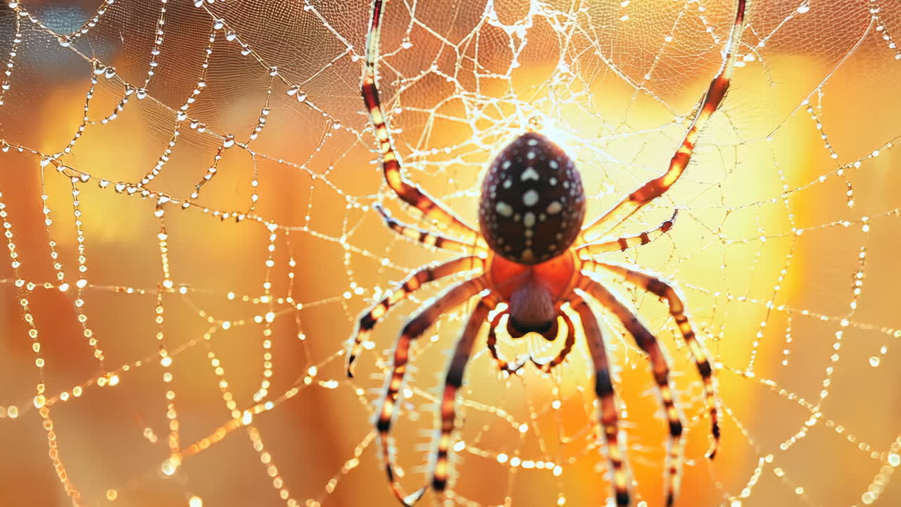 거미가 웹의 중앙에 앉아 있습니다.