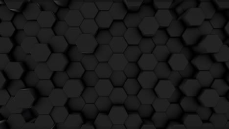 hexágonos de prisma futurista negro, peine de abeja, seis, movimiento en un fondo minimalista. el concepto de diseño y tecnología. animación 3d. cuadrícula. vista superior