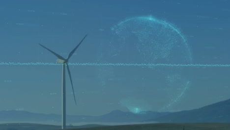 Animation-of-financial-graphs-and-data-over-globe-and-wind-turbine