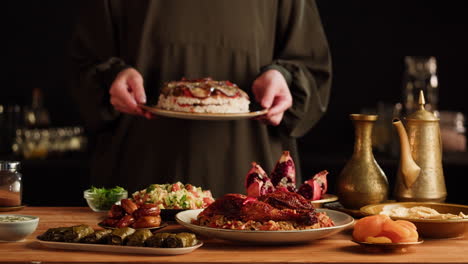 a woman serving a delicious middle eastern meal