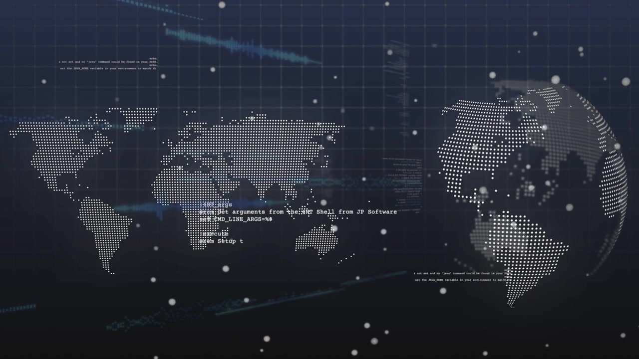 Vertical video: Scrolling code starting dotted map and spinning globe in HUD, presenting data