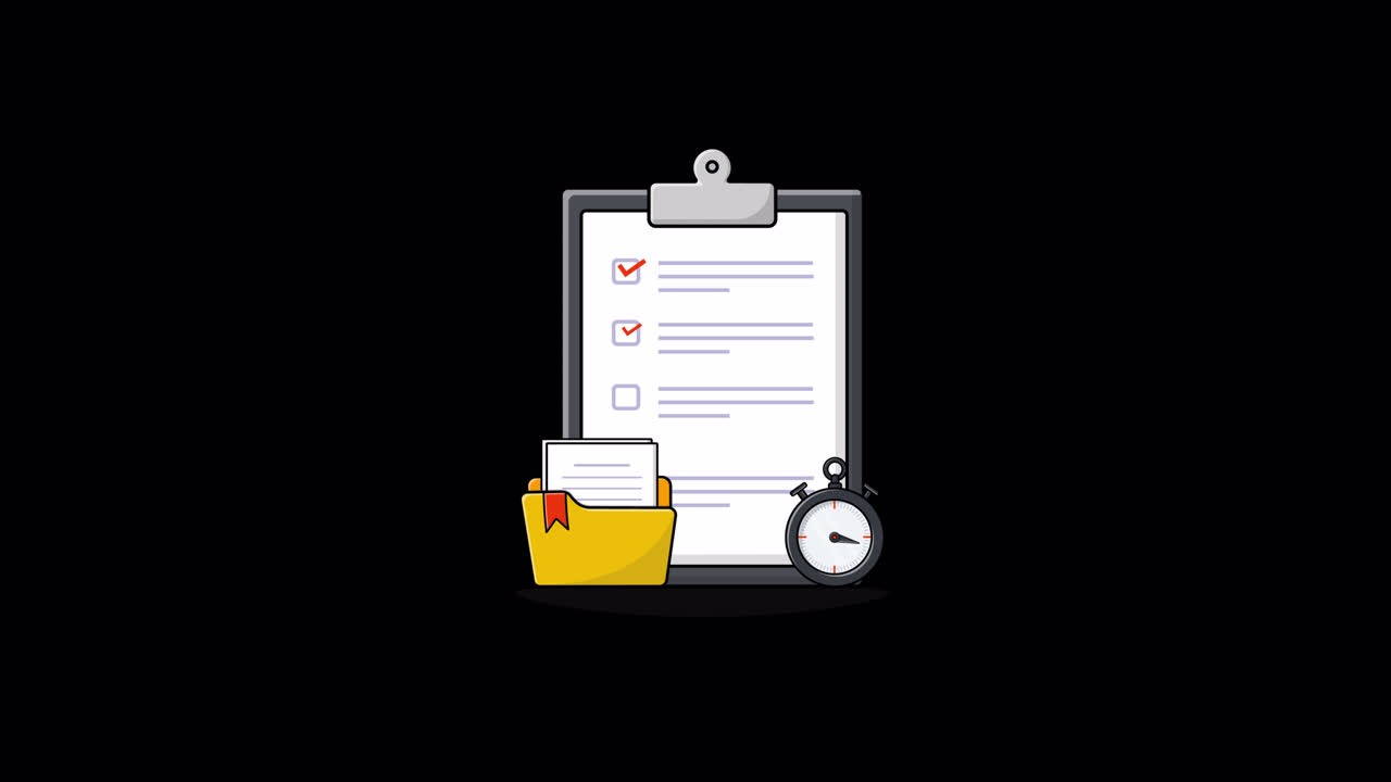 Animated Clipboard with Checklist and Stopwatch