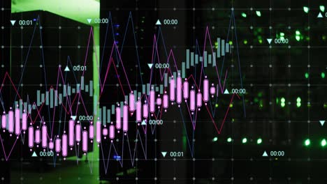animación del procesamiento de datos contra la sala de servidores de computadoras