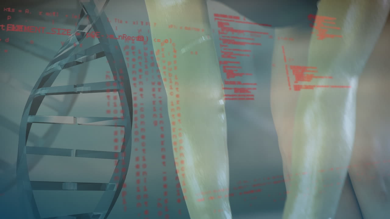 카우카시안 여성 아크로바트에 대한 dna 및 데이터 처리 애니메이션